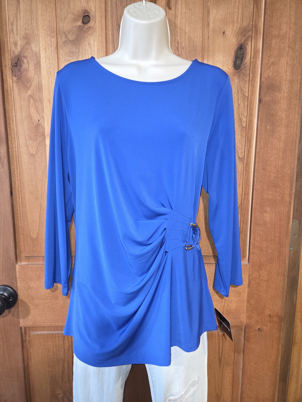Liz Claiborne Cobalt Blue 3/4-Sleeve Ruched Side Top